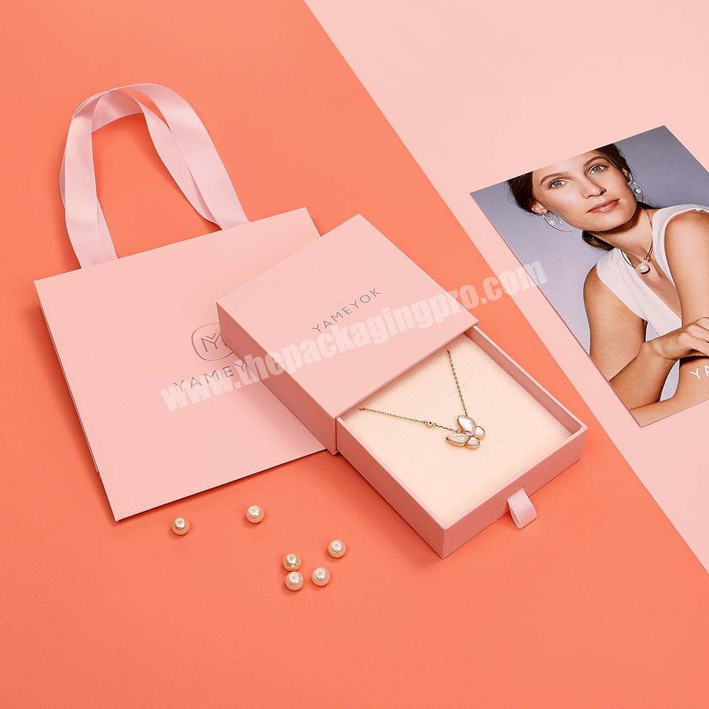 Custom Pink Personalized Drawer Sliding Paper Necklace Jewelry Packaging Boxes with Logo