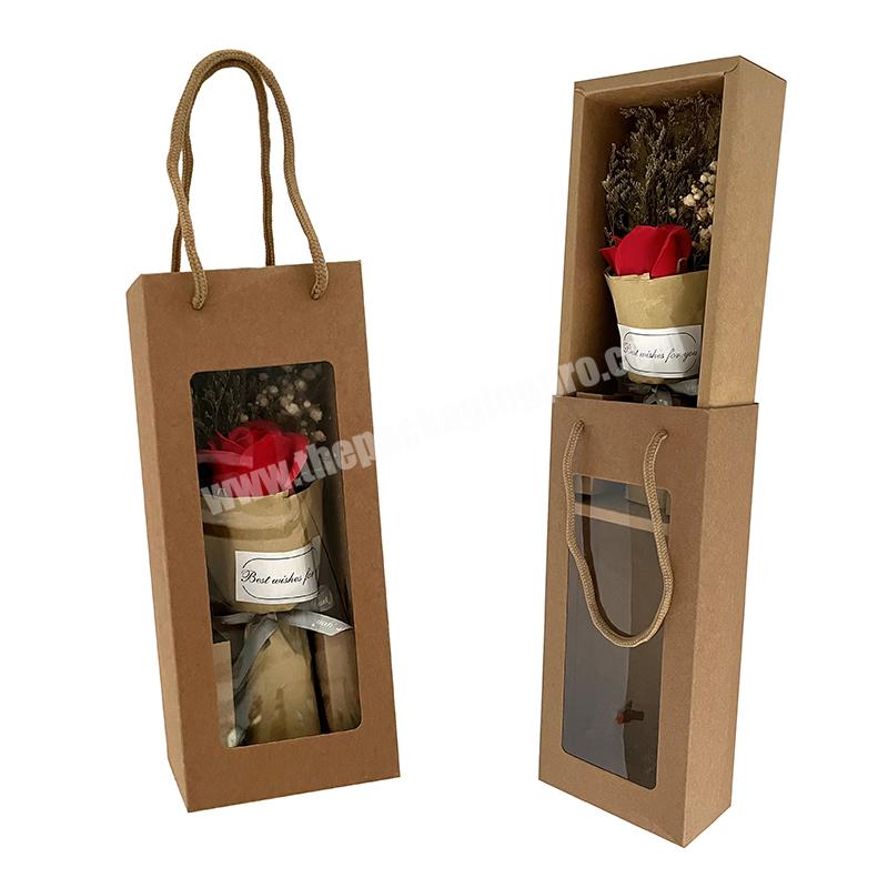 Custom Printed Brown Recyclable Kraft Paper Cardboard Flower Carrier Rigid Floral Delivery Box for Shipping