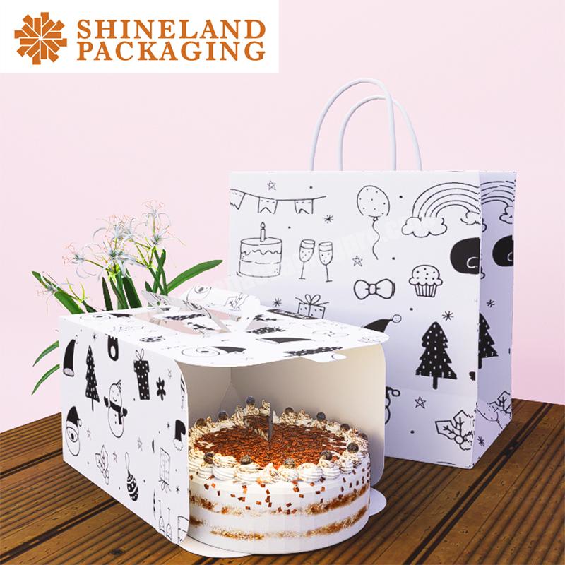 Custom Printed Cardboard Paper Cake Box  Tall Wedding Portable Bakery Cake Packaging Boxes with Window Handle