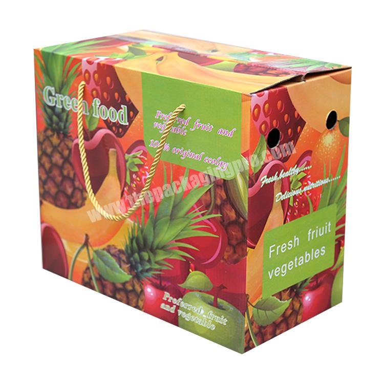Custom Printed Color Fresh Vegetable Mango Corrugated Fruit Box Packaging with Handle for farmersupermarket