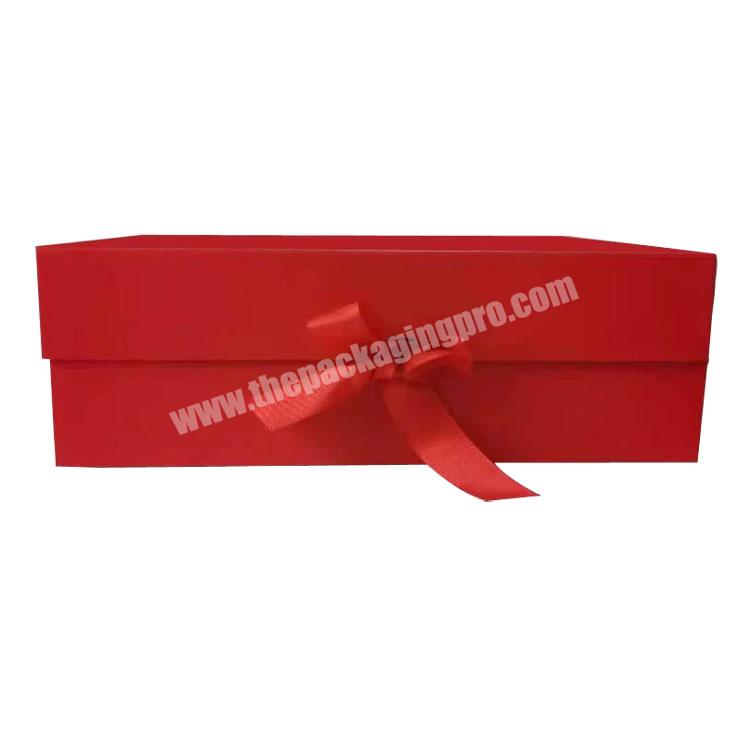 Custom Printed Fancy Collapsible Birthday Rectangular Folding Magnetic Closing Gift Cardboard Box With Ribbon
