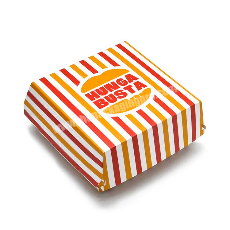 Custom Printed Fast Food Packaging Grease Proof Oil Disposable Hot Pink Burger Box 115Mm  110Mm 78Mm With Hot Dog Box