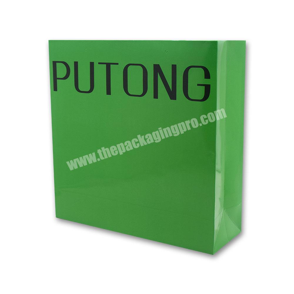 Custom Printed Green Shopping Paper Bag With Logo Gift Bag Glossy Finish Coated One Side Art Paper Card Clothing Shopping Bag