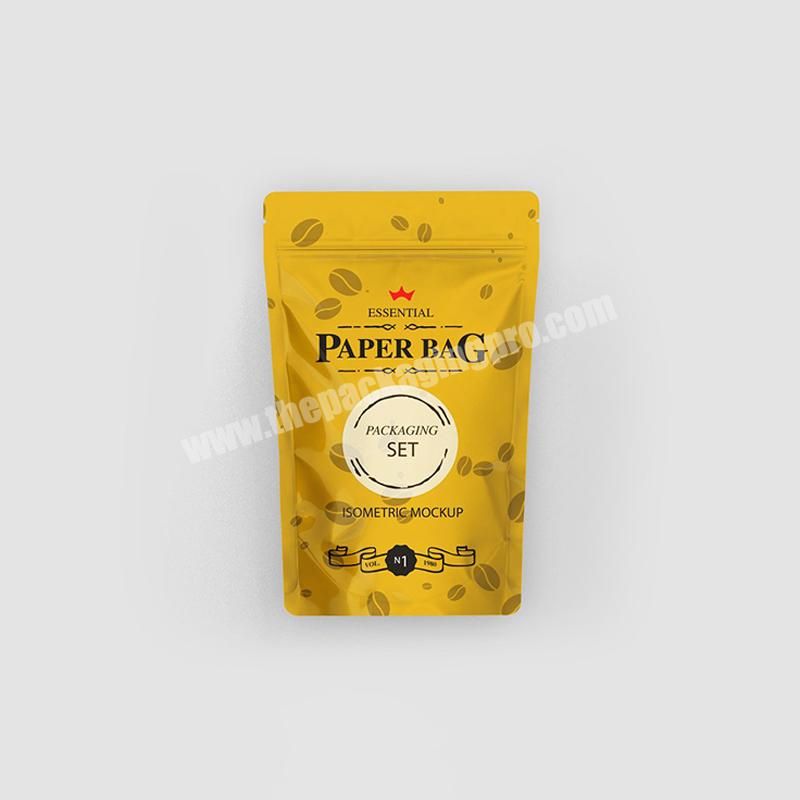 Custom Printing Biodegradable Kraft Paper Stand Up Pouch Bag Resealable Tea Leaves Coffee Bean Nuts Packaging Paper Pouch