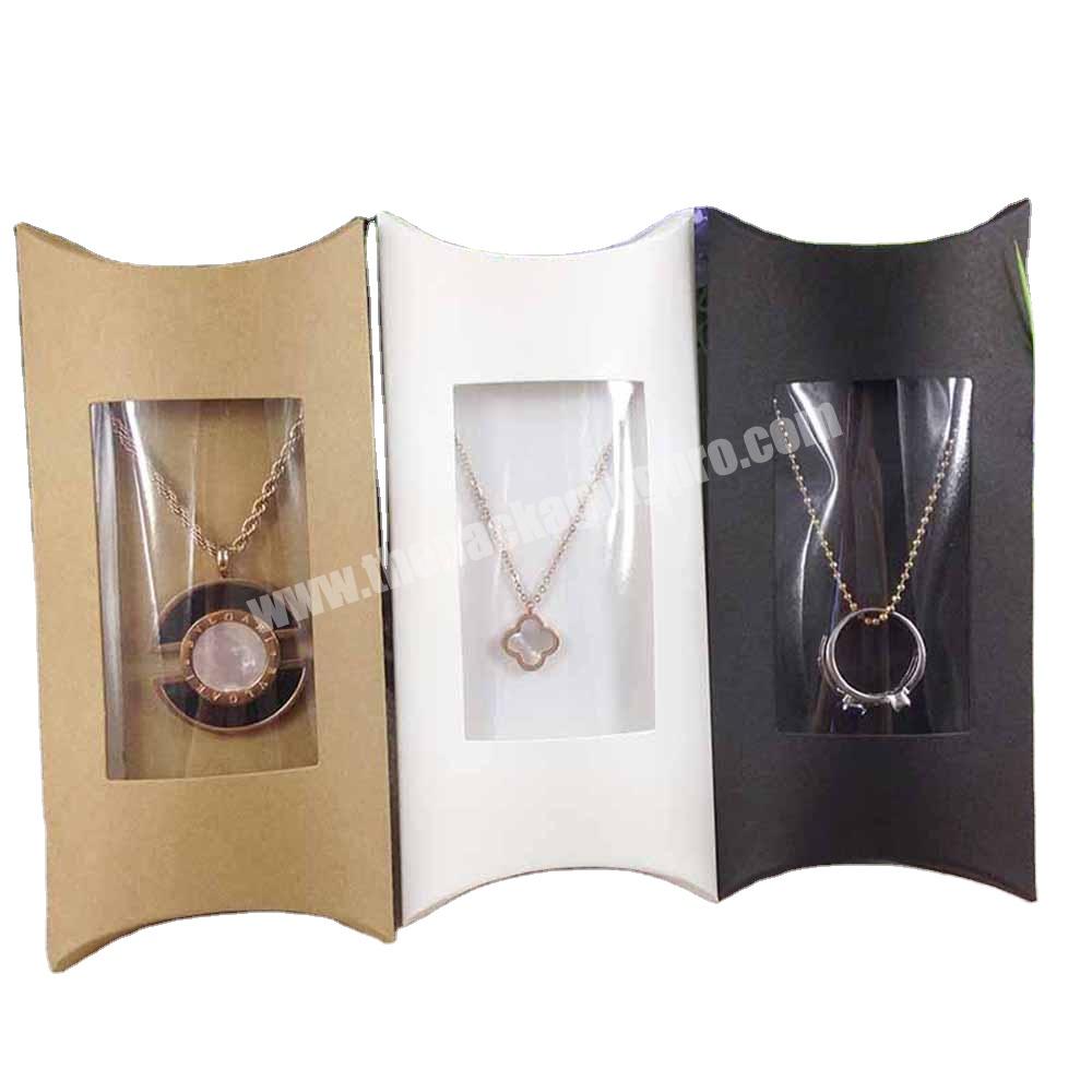 Custom Private Label  Kraft Paper Packaging Pillow Jewelry Necklace Gift Boxes With Clear PVC window