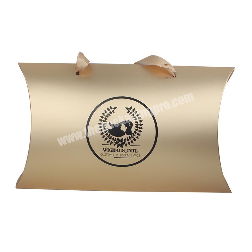 Custom Private Label Gold Hair Bundles Wig Packaging Pillow Paper Gift Boxes With Handle