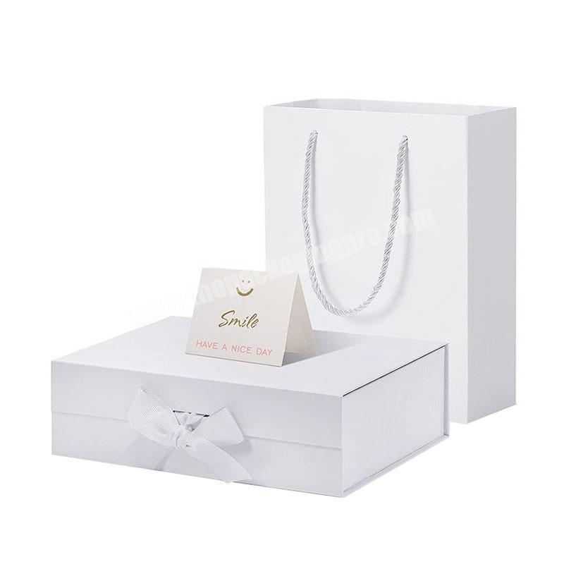Custom Private Label Handbag Magnetic Gift Box With Ribbon Folding Book Shape Cardboard Box For Packaging Dress Clothing