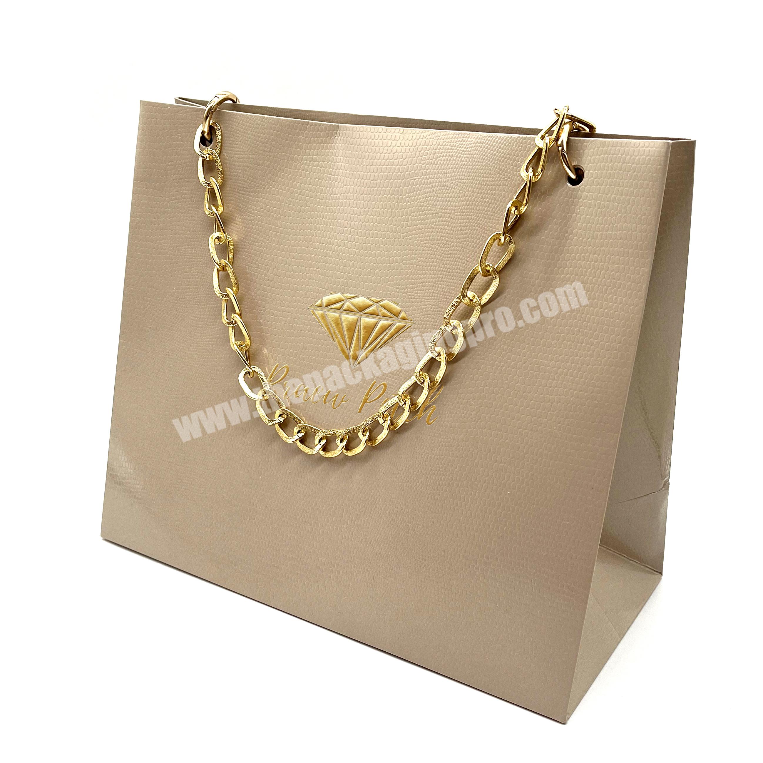 Custom Private Logo Printed gold Small Personalized Luxury Shopping Tote Gift Paper Bags With Ribbon Handles For Jewelry