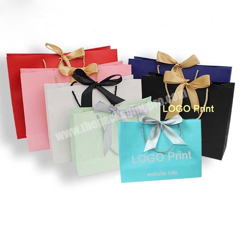 Custom Red White Pink Black Jewelry Clothes Cosmetic Shopping Paper Bag With Ribbon Bow