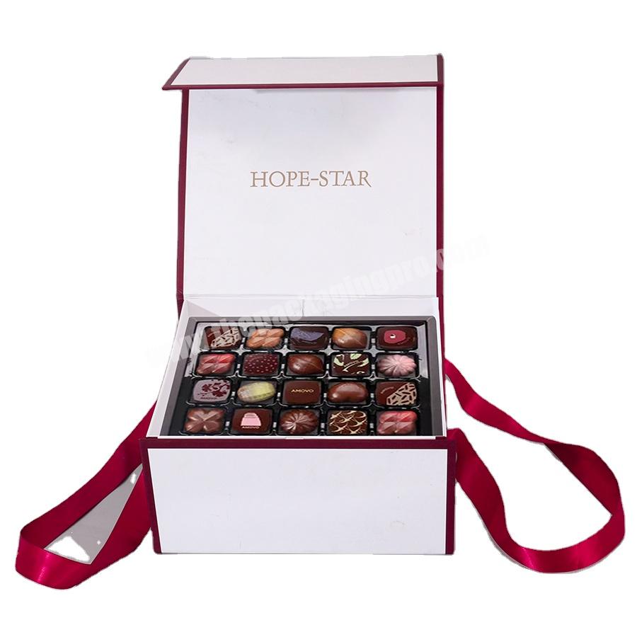 Custom Ribbon Magnetic Cosmetic Gift Box Magnetic Food  Chocolate Bonbon Cardboard Packaging Box Truffles