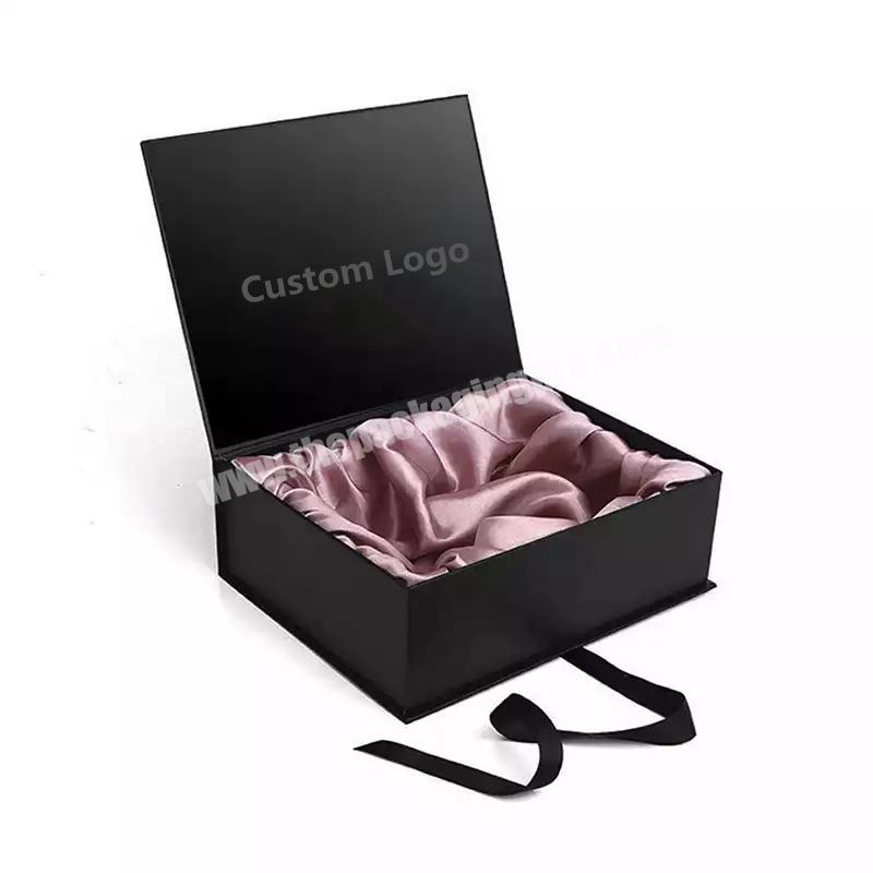 Custom Satin Lined Wig Gift Boxes with Logo Human Weave Hair Extensions Gift Box with Satin Insert and Ribbon Closure