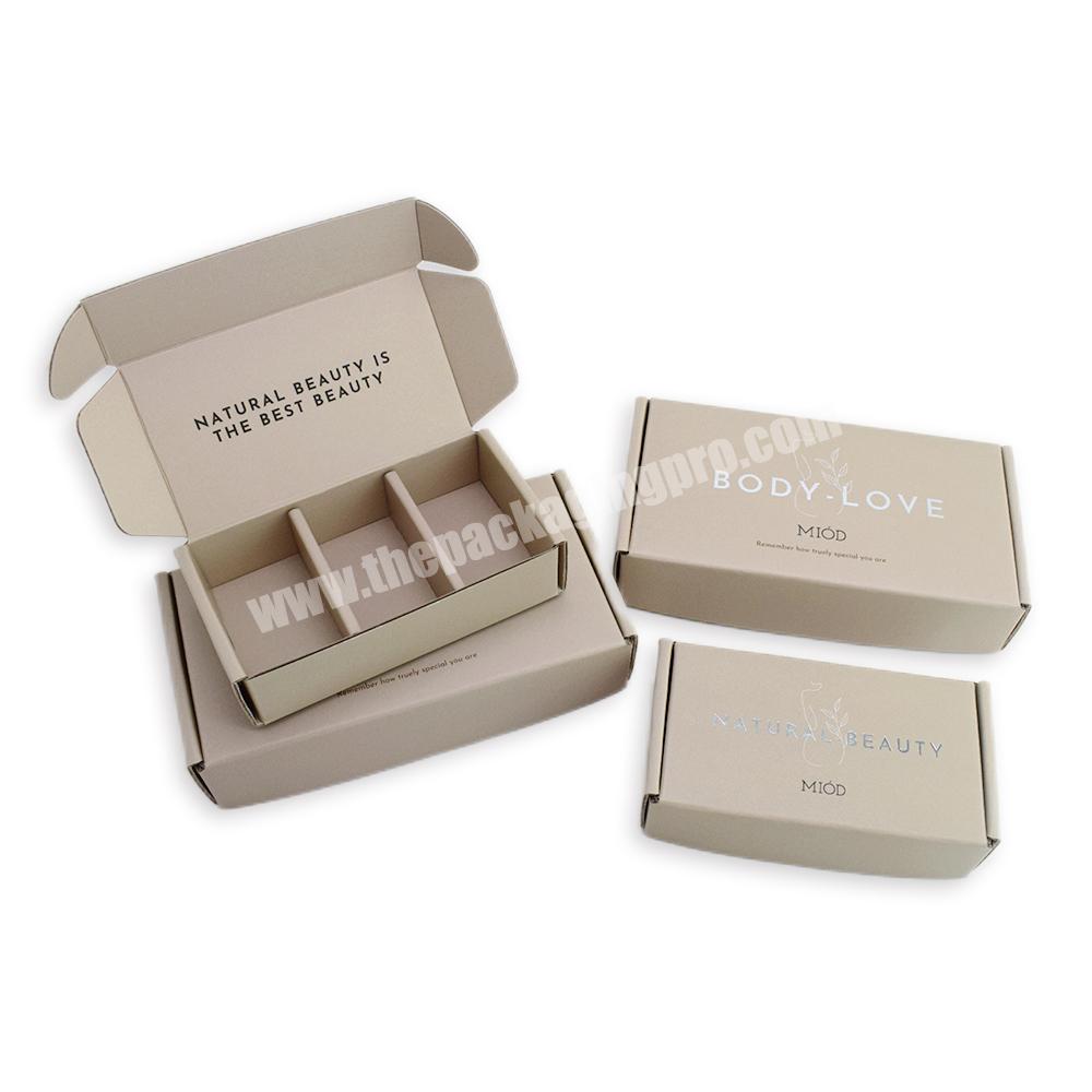 Custom Silver Foil Logo Beauty Cosmetic Glass Tube Packaging Mailer Box with Dividers For Skin Care Bottles Packaging
