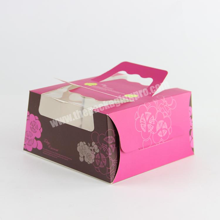 Custom Size Clear Window Purple Cardboard Paper Cake Packng Box With Handle