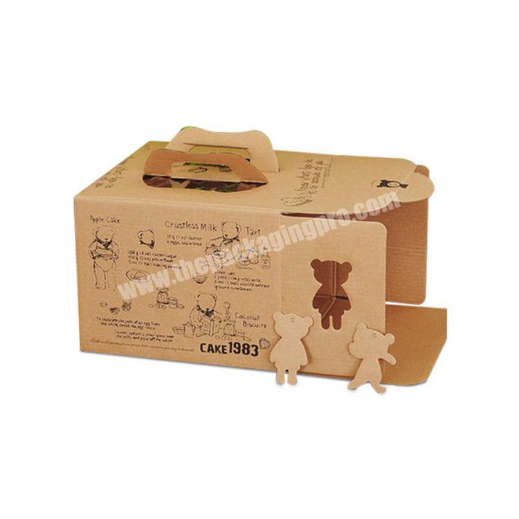 Custom Size LOGO Colors Birthday Wedding Cake Packaging Kraft Corrugated Food Paper Box with Handle