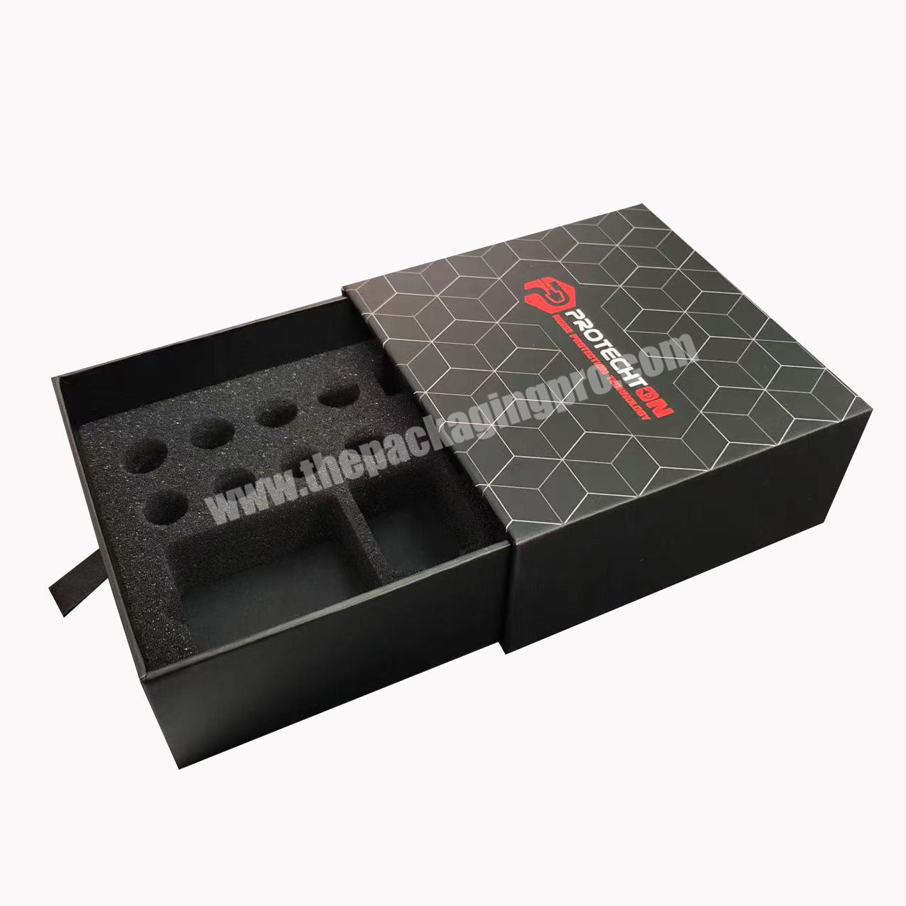 Custom Size Logo Printing Luxury Slid Drawer Gift Rigid Cardboard Paper Box for Small Item Packages Box With Foam Tray