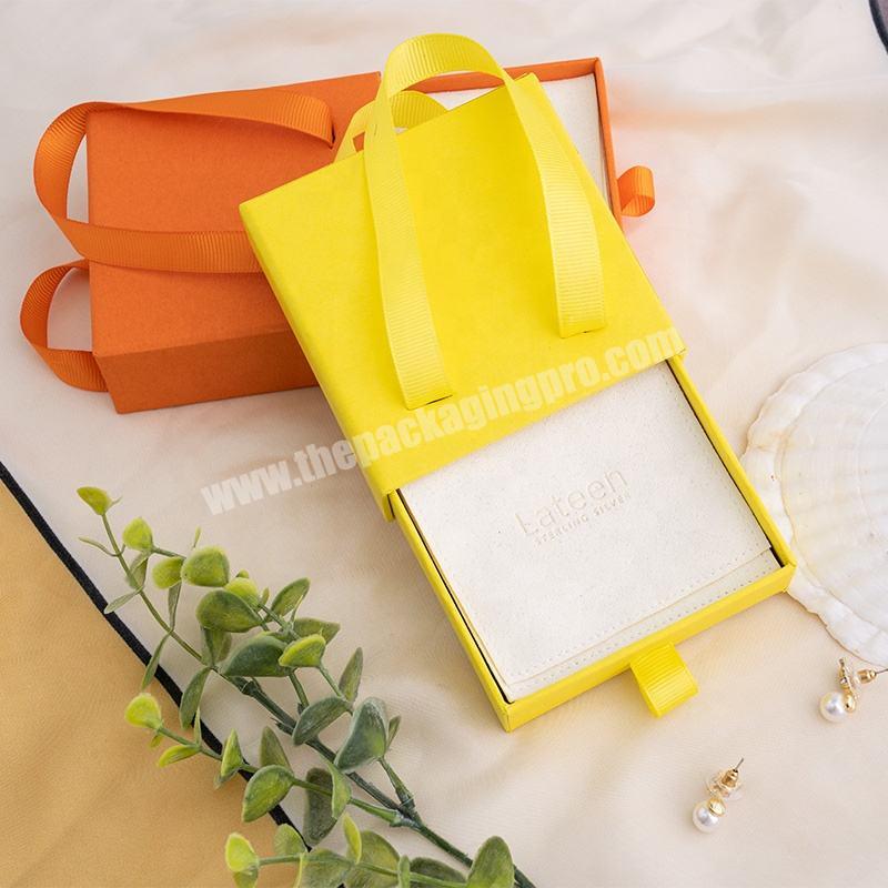Custom Slide Drawer Box Paper Jewelry Packaging Orange Yellow Sliding Drawer Box with Handle