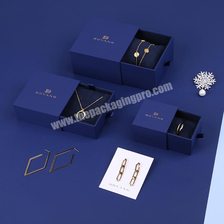 Custom Small Blue Paper Drawer Necklace Ring Jewelry Packaging Box with Logo