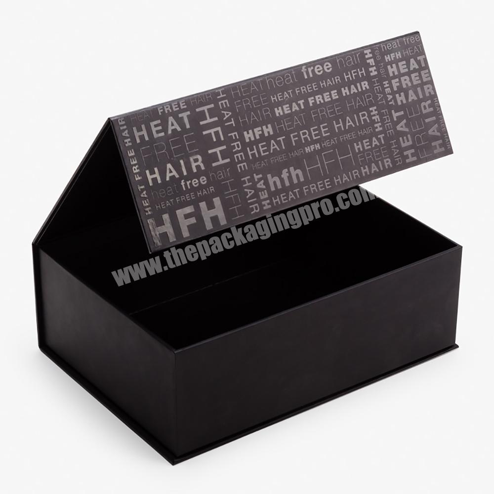 Custom UV Printed Black Magnetic Flip Closure Rigid Cardboard Gift Paper Box For Hair Extension Packaging