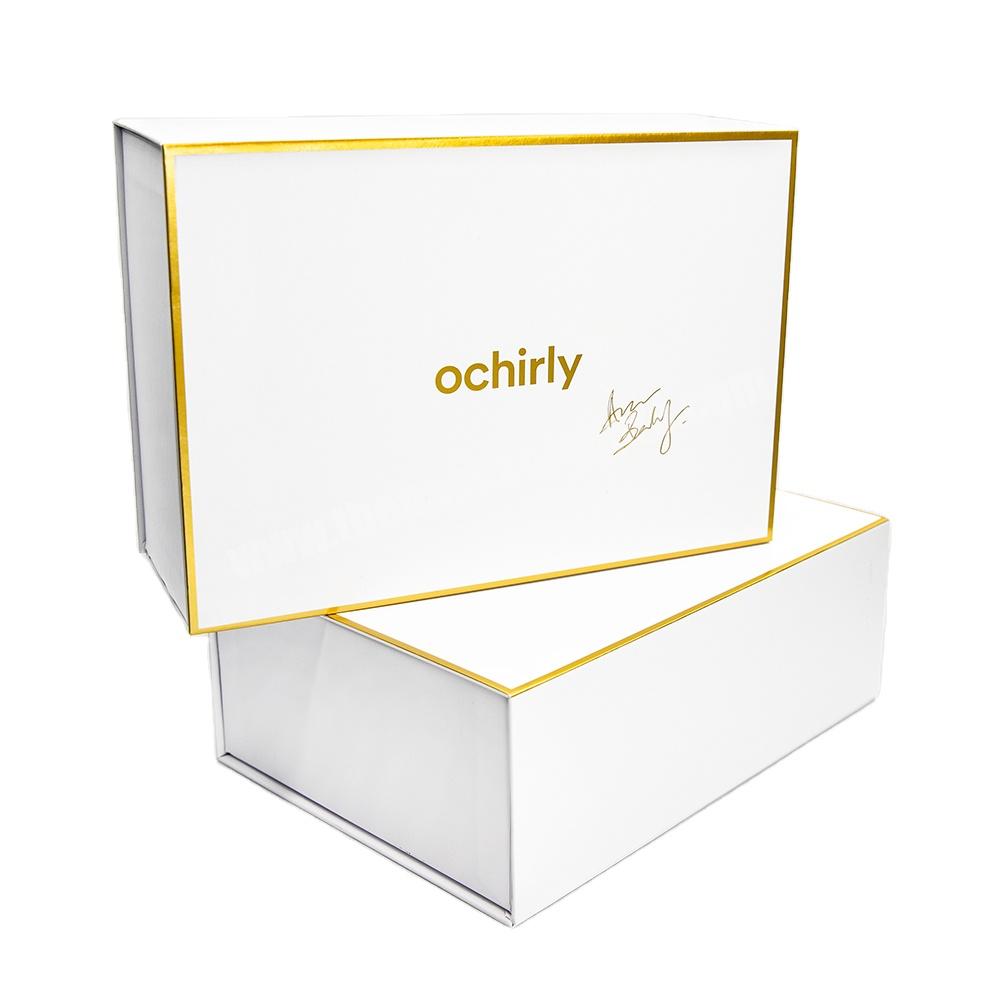 Custom White Cardboard Fashion Bags Dress Packaging Book Magnet Lid Rigid Gift Box With Luxury Gold Printed