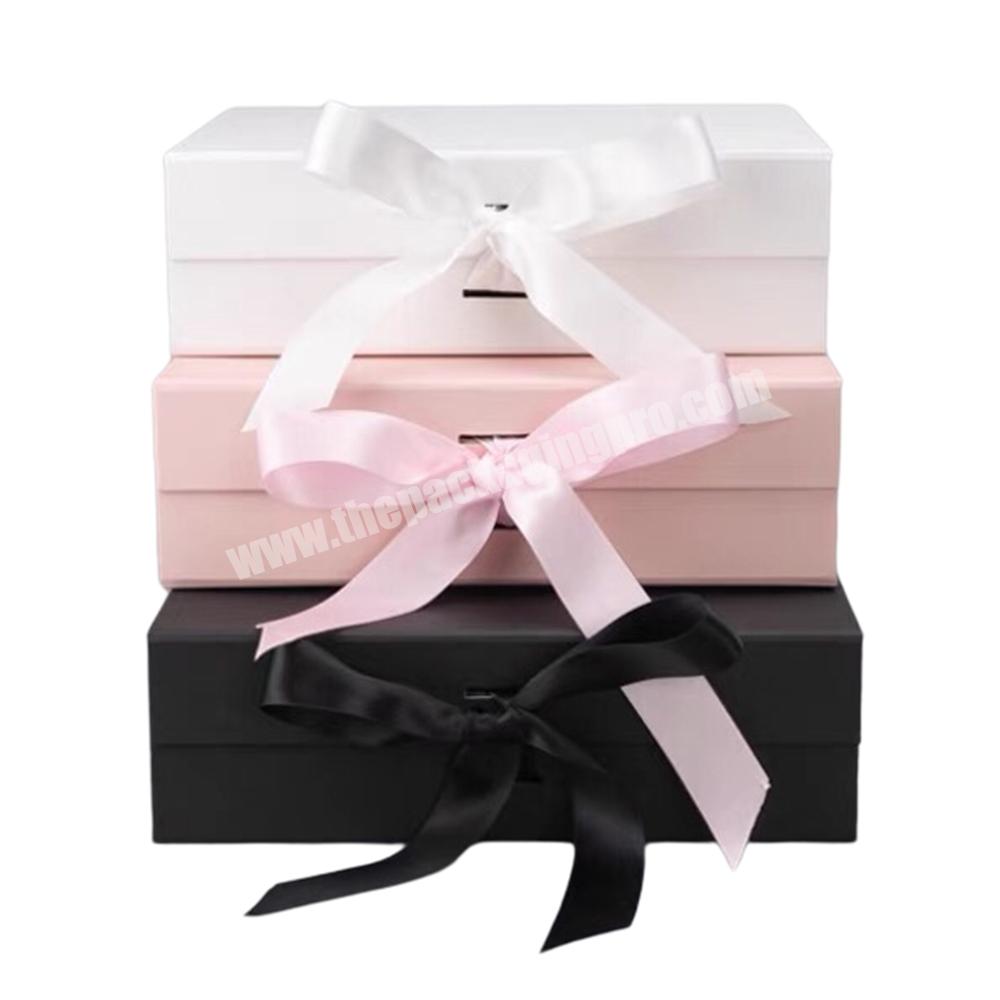 Custom White Magnetic Folding Paper Luxury Made Box with Ribbon Packaging Box Custom Logo