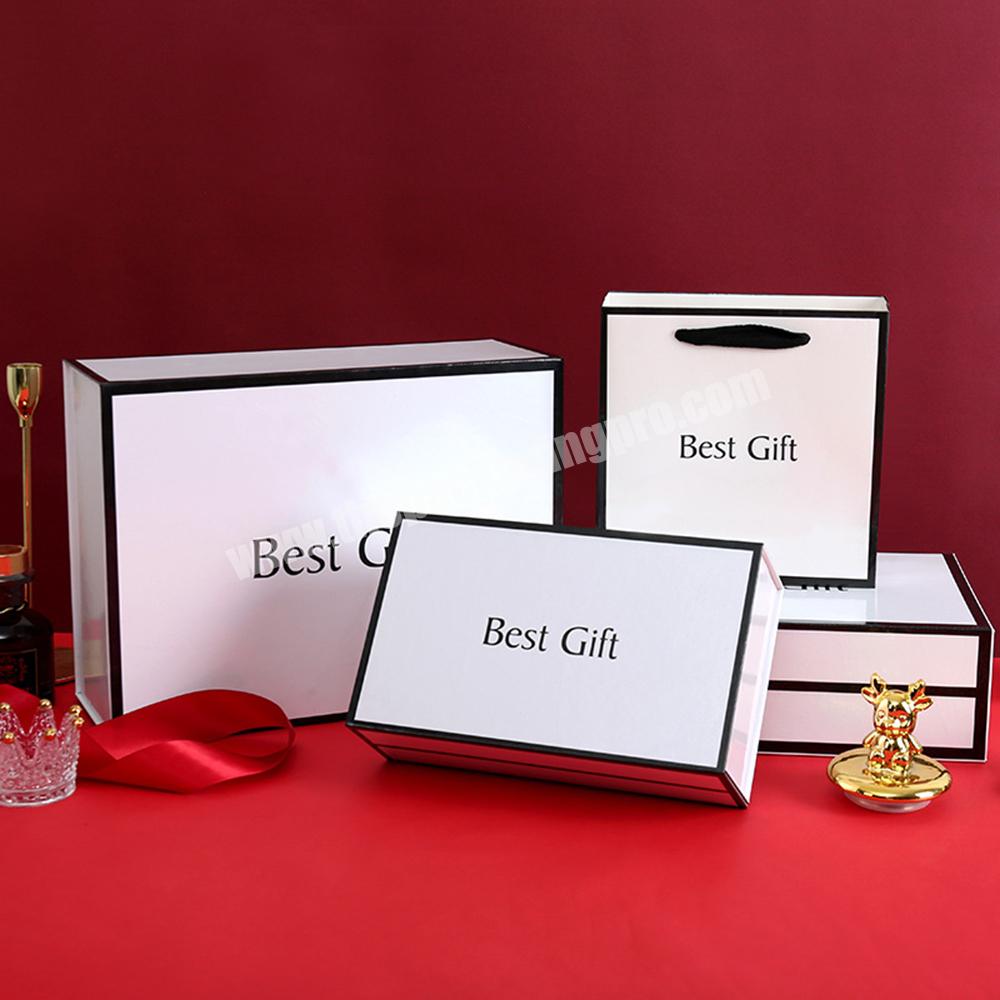 Custom White Rigid Greyboard Luxury Magnet Rigid Christmas Gift Packaging Box And Paper Bag