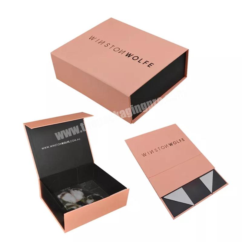 Custom design foldable rigid cardboard pink black magnetic gift box with magnet closure