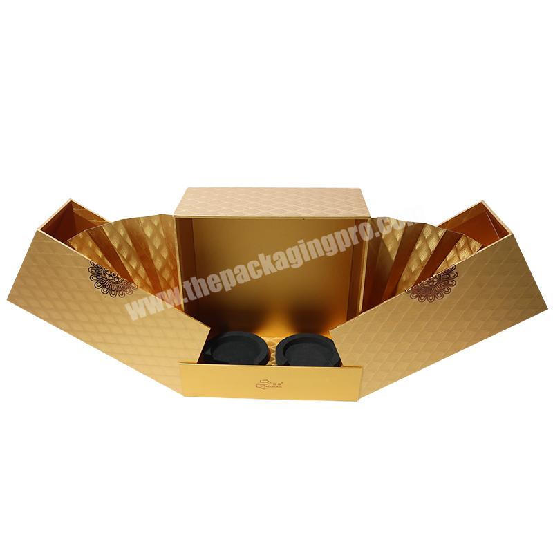 Custom fancy magnum large bifold magnetic leather cardboard red wine tube 2 bottle gift paper boxes