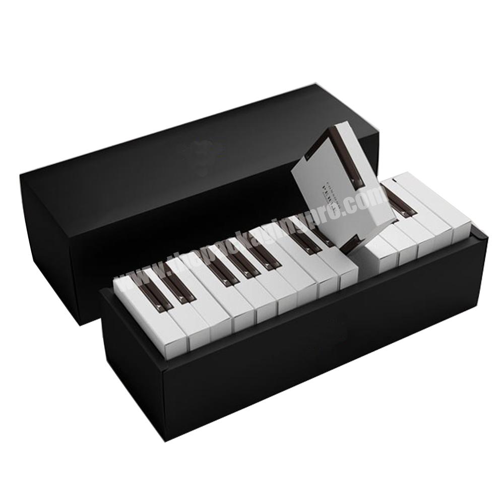 Custom gift packaging boxes printing  black and white piano style paper box chocolate bar logo