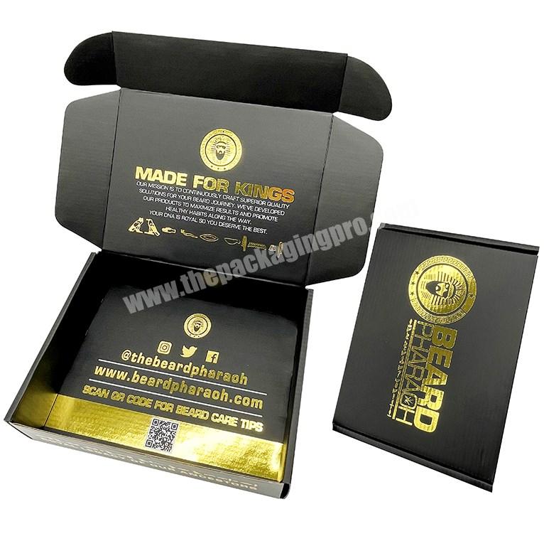 Custom gold foil logo Corrugated Paper Packaging Box Black Paper Mail Box For Clothing