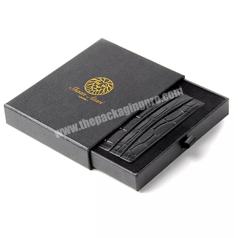 Custom gold logo texture black paper wallet rigid drawer match box for purse