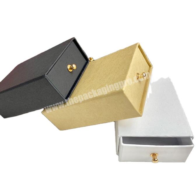 Custom leather texture slide out match drawer cardboard paper gift jewelry packaging box with metal ribbon