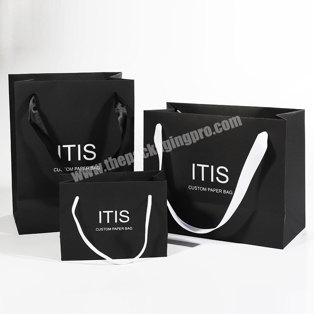 Custom logo luxury birthday small paper packaging gift bags with ribbon handles