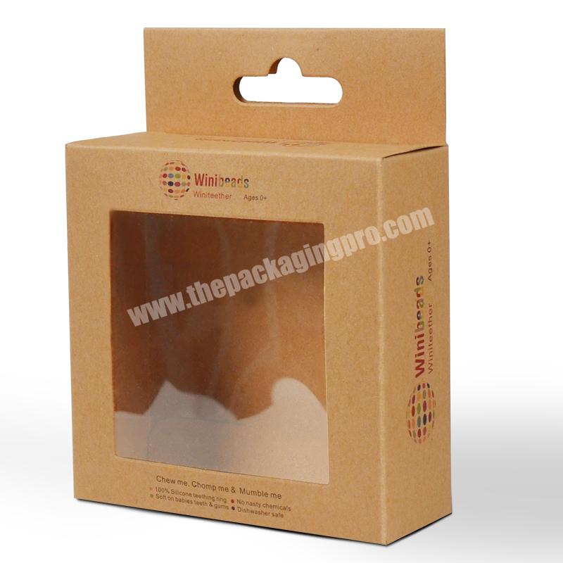 Custom logo recyclable environmental friendly kraft paper hanger box gift  packaging with pvc window