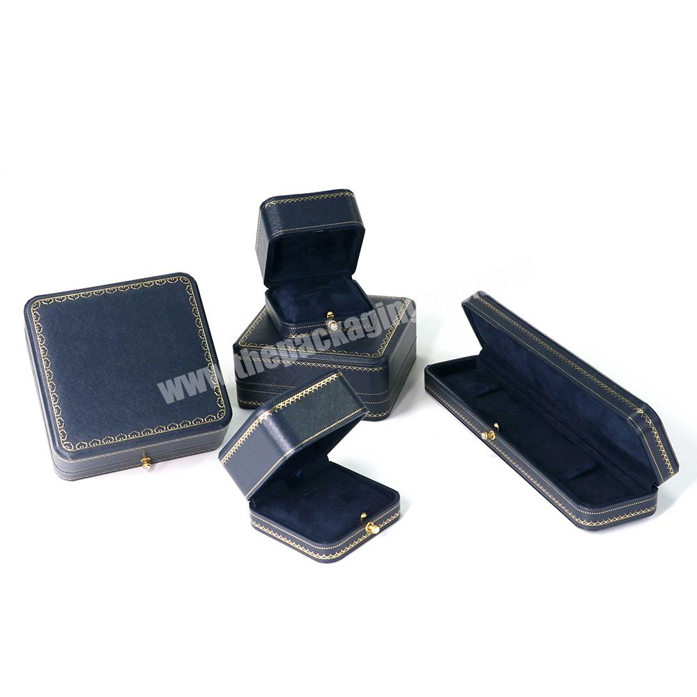 Custom logo velvet jewelry box travel luxury blue jewelry gift box packaging