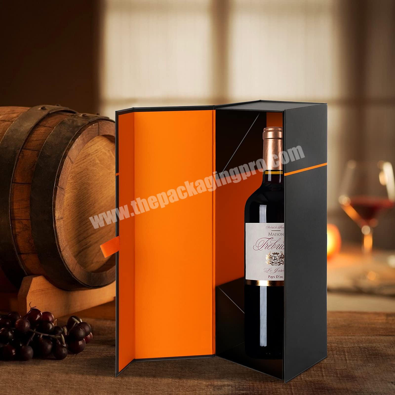 Custom luxury Logo Printed Lid and Base Cardboard Paper Wine Bottle black Packaging Gift Boxes red wine bottle packaging box