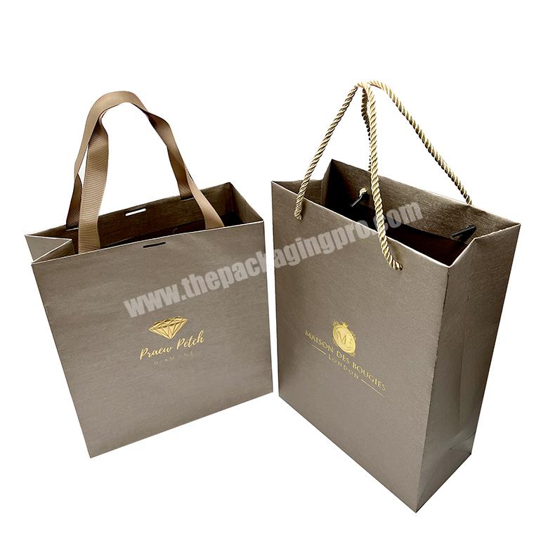 Custom luxury texture gold jewelry paper gift bags with your own logo