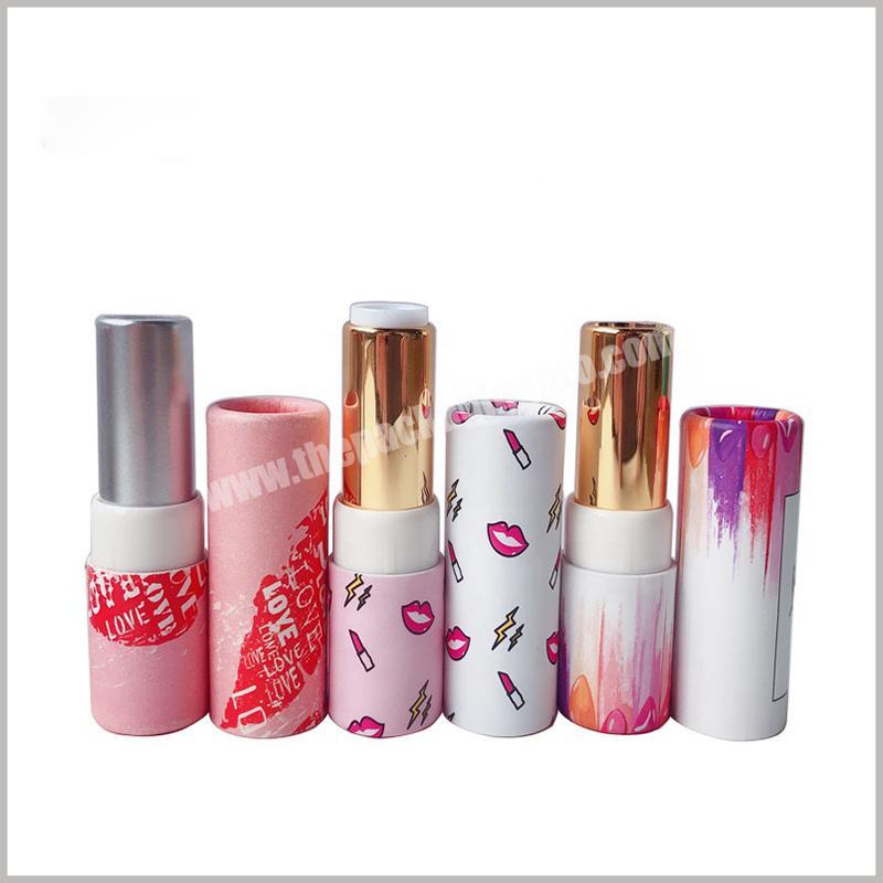 Custom-made luxury paper recyclable empty colorful romantic round cosmetic lipbalm lipstick gift packaging twist up tubes