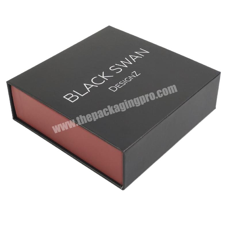 Custom new clamshell cardboard wrapped black magnetic gift box