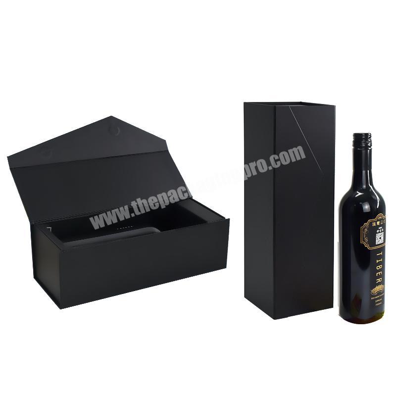 Custom packaging black luxury rigid cardboard folding magnetic premium sublimation wine gift boxes