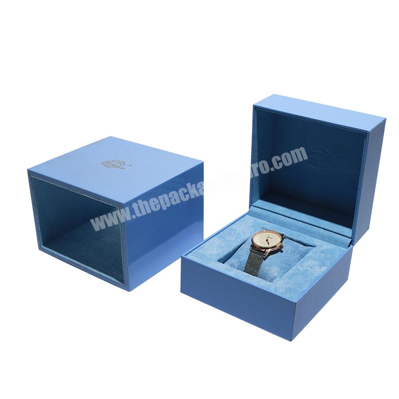 Custom personalised wrist box blue OEM micro fibre lacquer single luxury mens plastic watch box custom logo