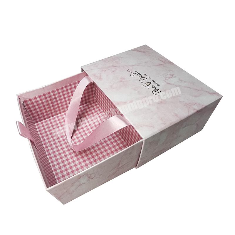 Custom pink Marble Printed Candy Box Wedding Gift Drawer Packaging Box With Portable Handle