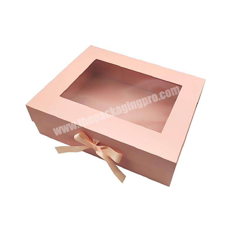 Custom pink gift box magnetic folding cardboard shipping box for cloths with clear window