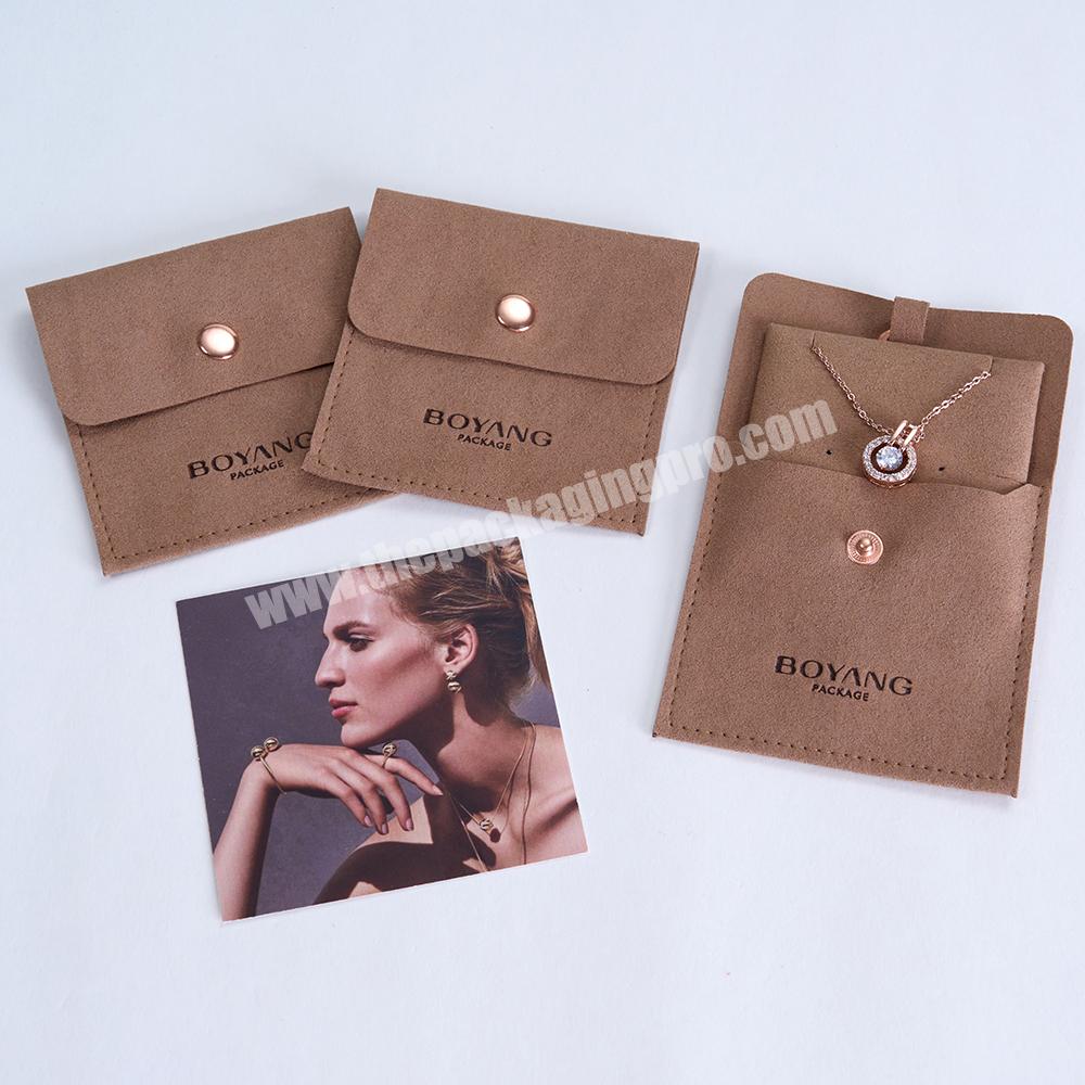 Custom printed Logo Square Microfiber Envelope Flap Pouch Quality Earring Necklace Jewelry Microfiber Bags