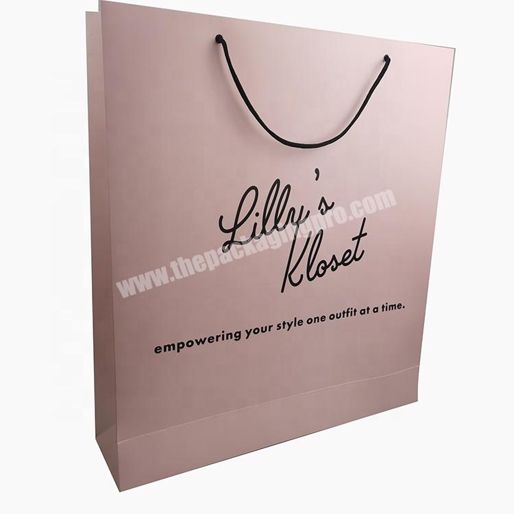 Custom recycle pink art paper bags for garment with paper handle rope