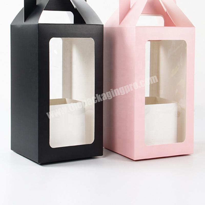 Custom size kraft paper portable flower gift box with pvc window