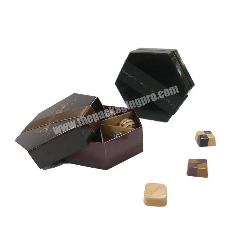 Custom valentine Hexagon lid and base rigid cardboard small mini compartment chocolate paper gift boxes wholesale