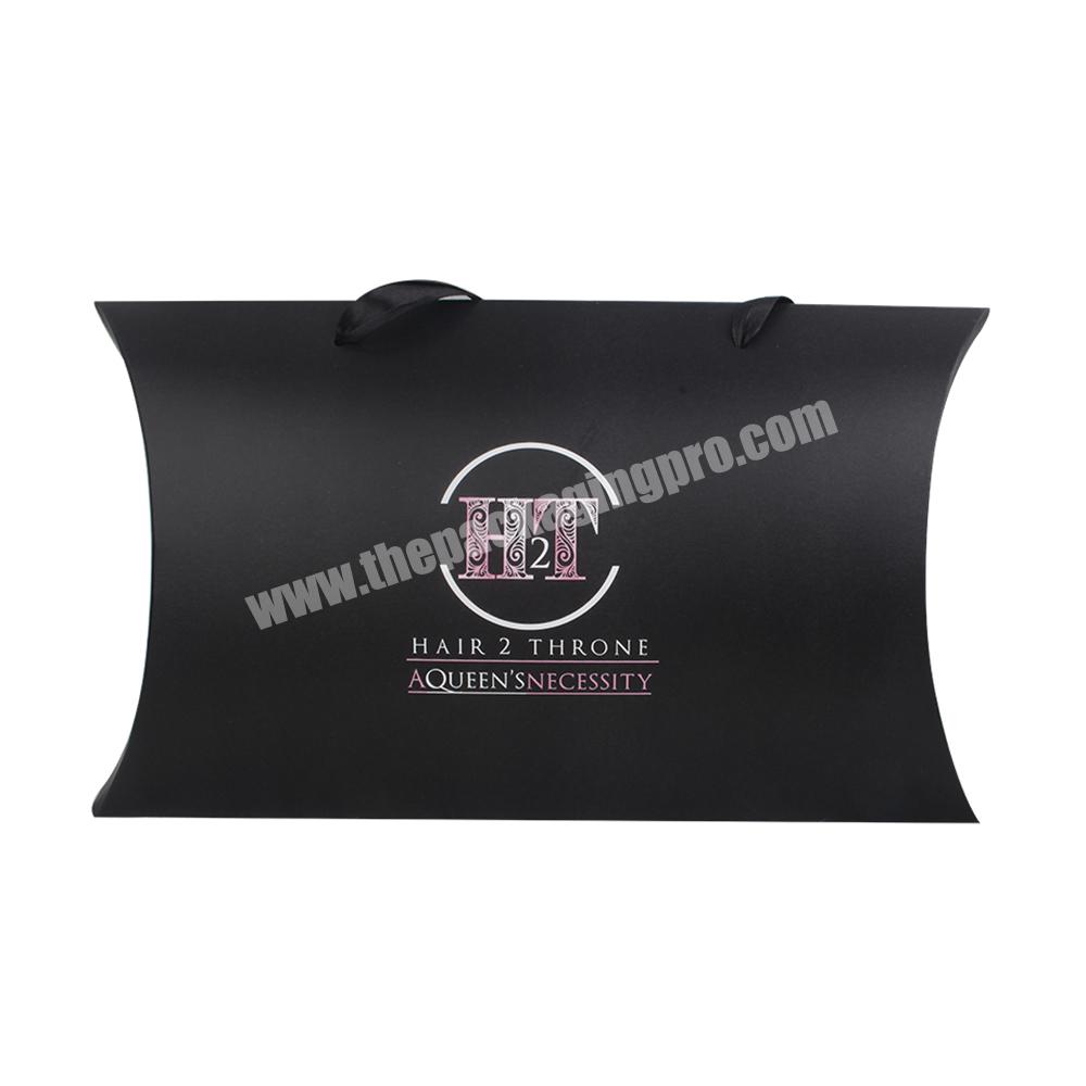 Customised Logo Foldable Black Cosmetic Hair Extention Packaging Pillow Paper Boxes