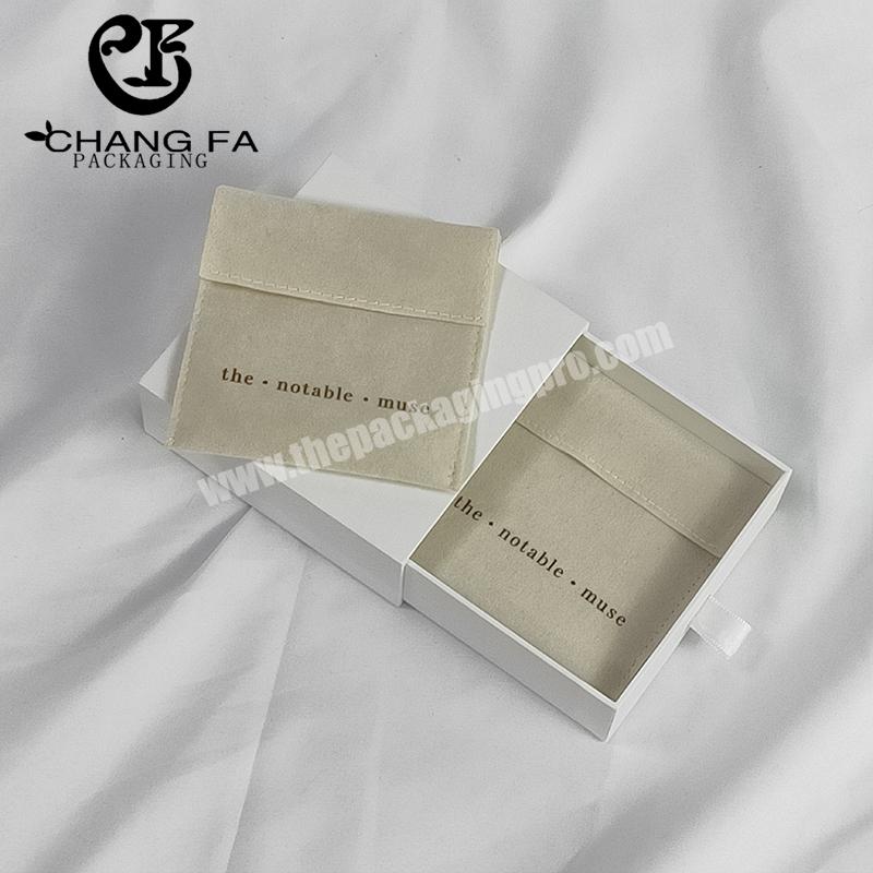 Customised Personalised Logo Eco Paper Packaging White Cardboard Drawer Sliding Jewellery Box And Pouch