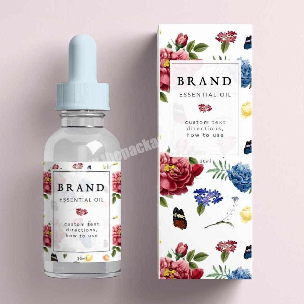 Customizable Logo Design Flower Leaves Cosmetics Essential Oil Drop Bottle  Recycalable Paper Packaging Box