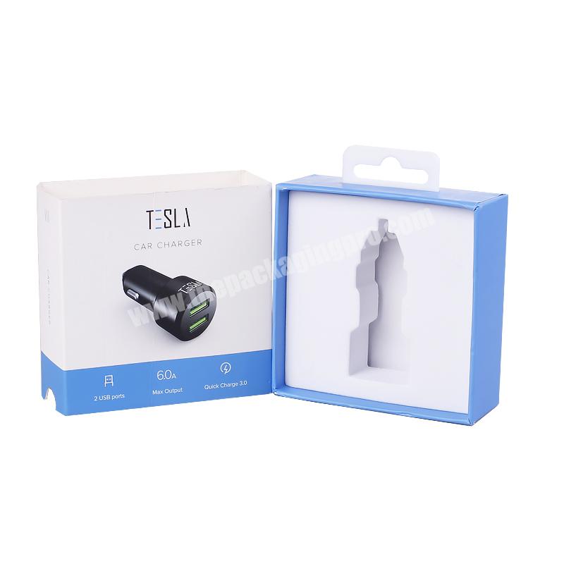 Customize car charger packaging box drawer boxes with hanger cardboard paper drawer with sleeve